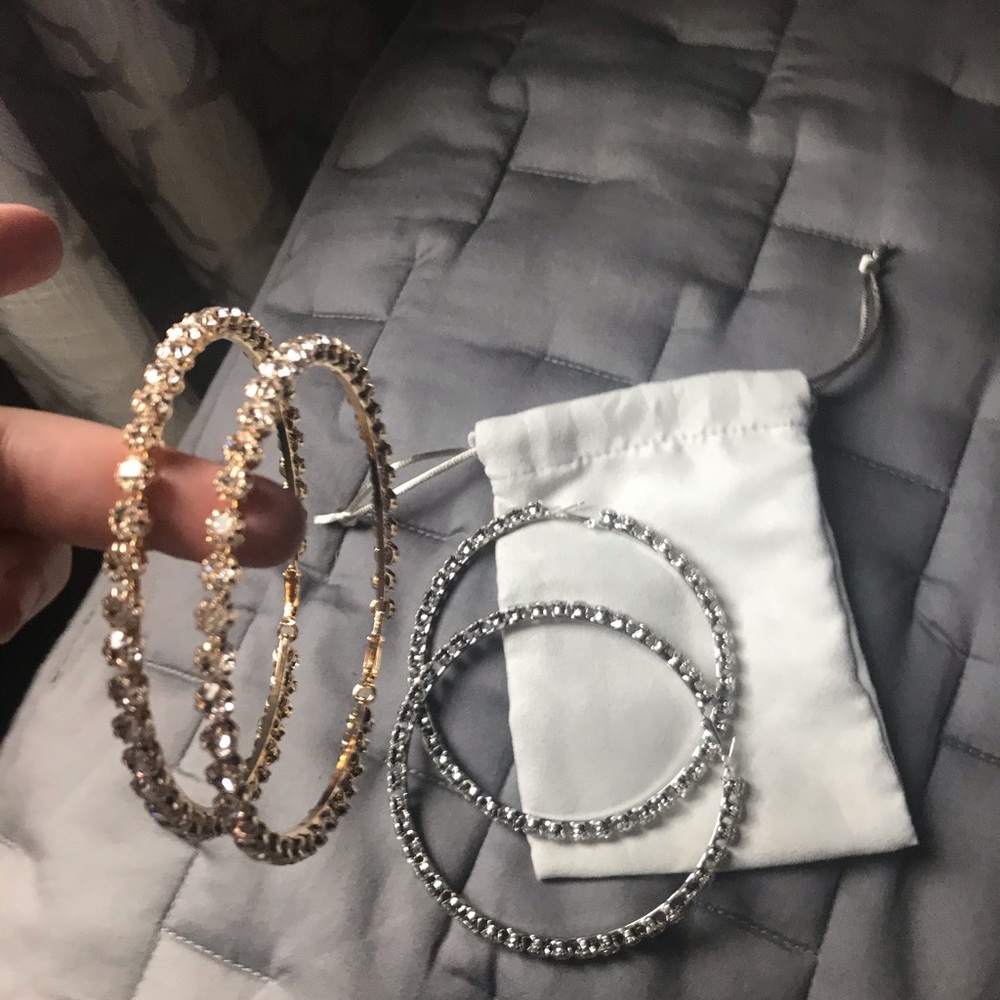 Large Gold Crystal Diamond Hoops